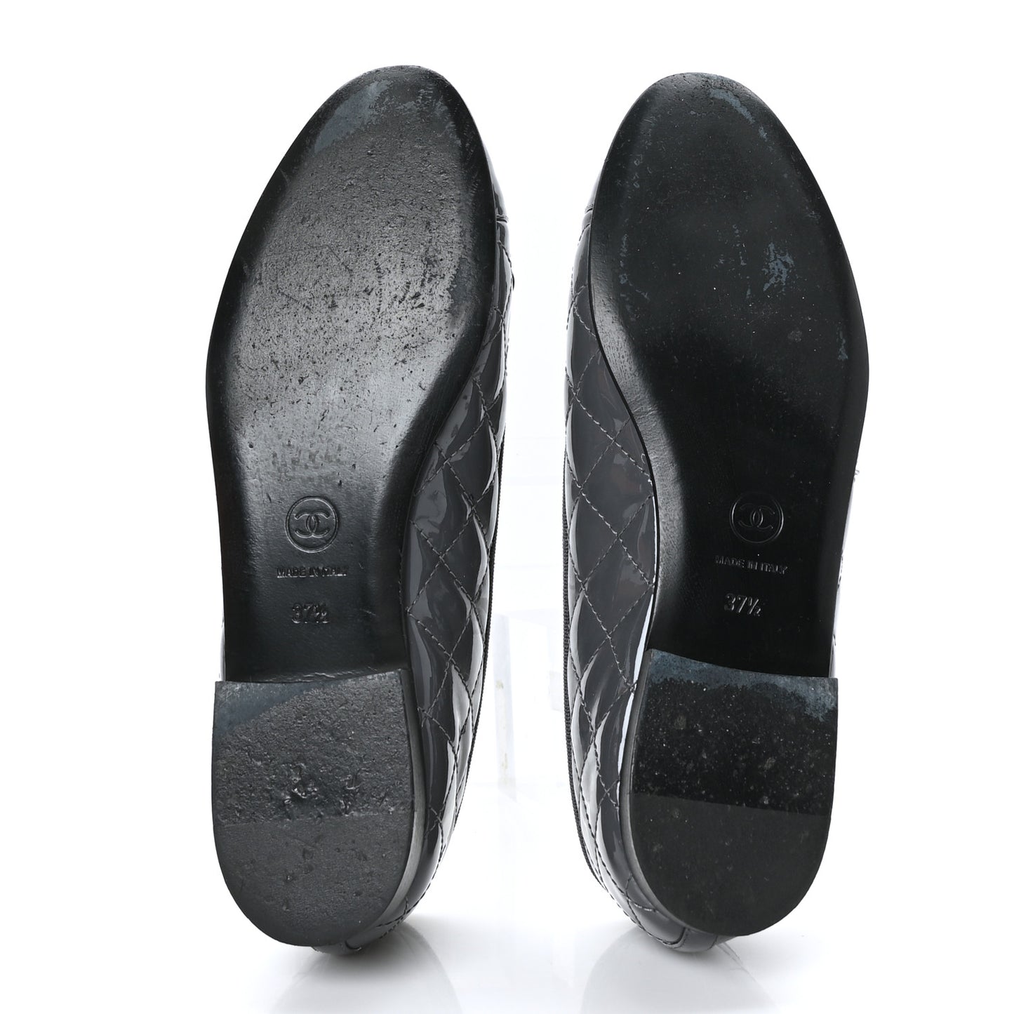 Patent Calfskin Quilted CC Cap Toe Ballerina Flats 37.5 Grey