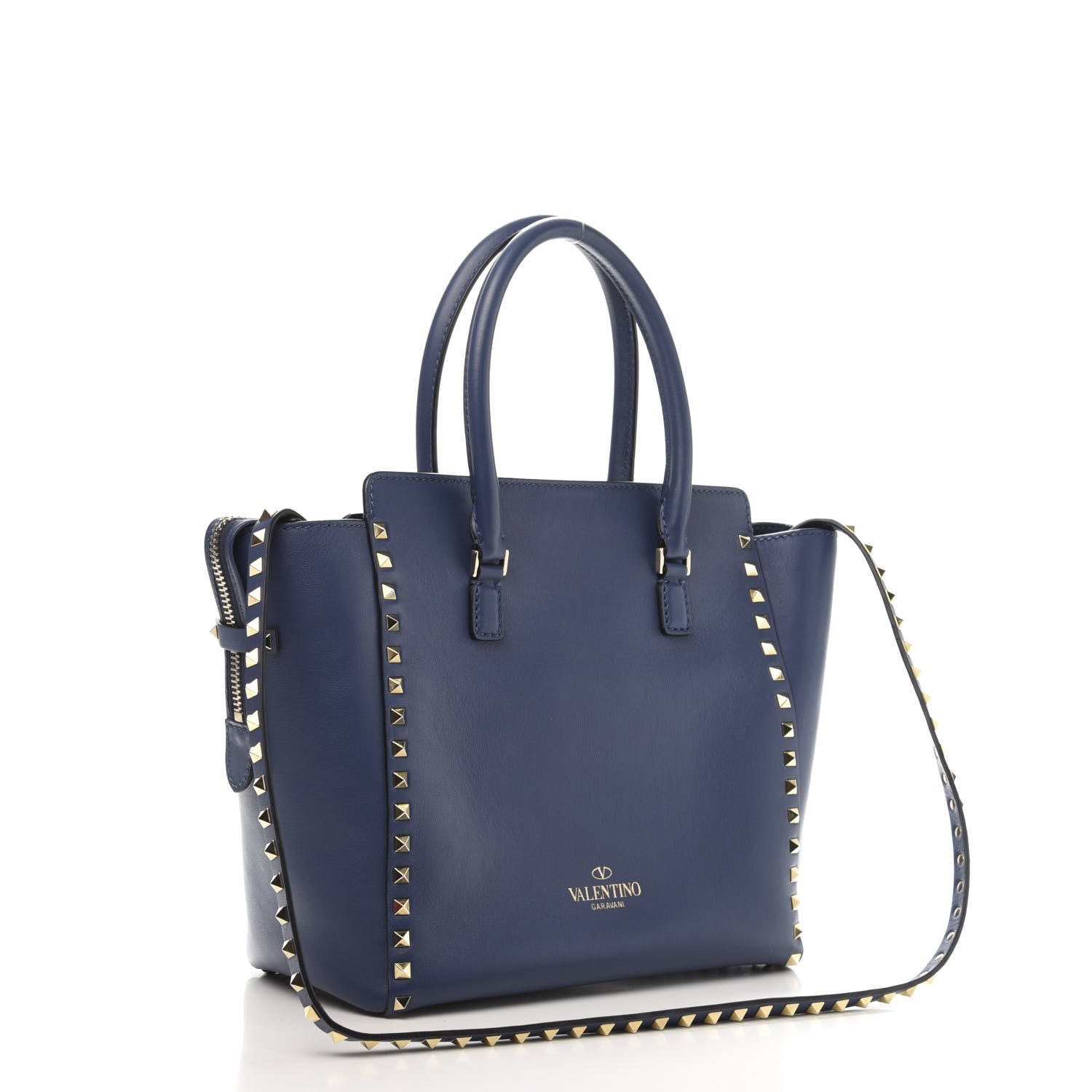 Valentino Garavani Vitello Rockstud Double Handle Tote Indigo 3 of 9