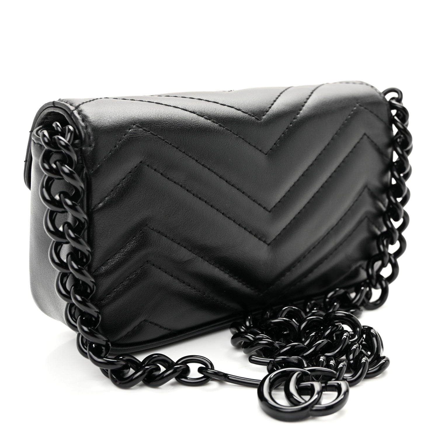 Gucci Calfskin Matelasse Monochrome GG Marmont Chain Belt Bag Black 3 of 10