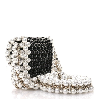 Chanel Crystal Pearl Beaded Mini Rectangular Flap Black White 3 of 10