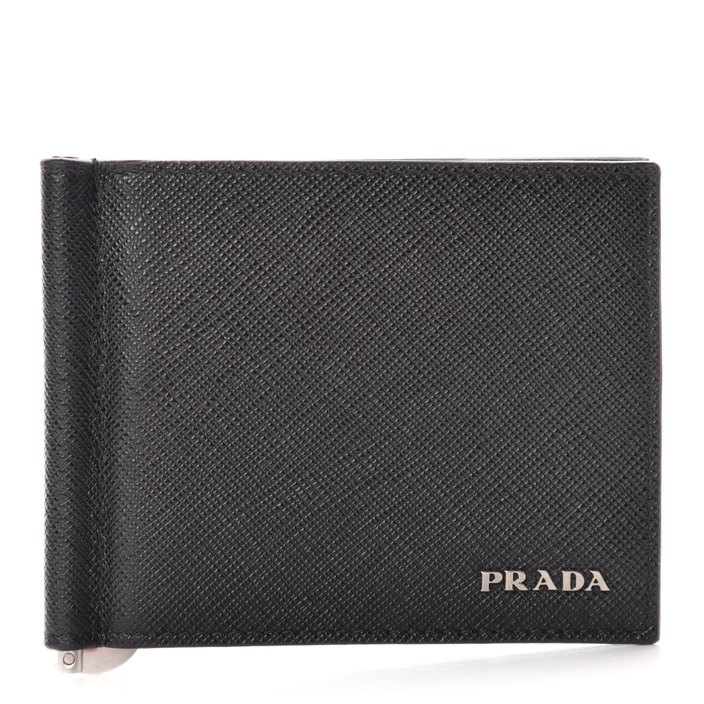 Saffiano Metal Bi-Color Money Clip Bi-Fold Wallet Black Baltico