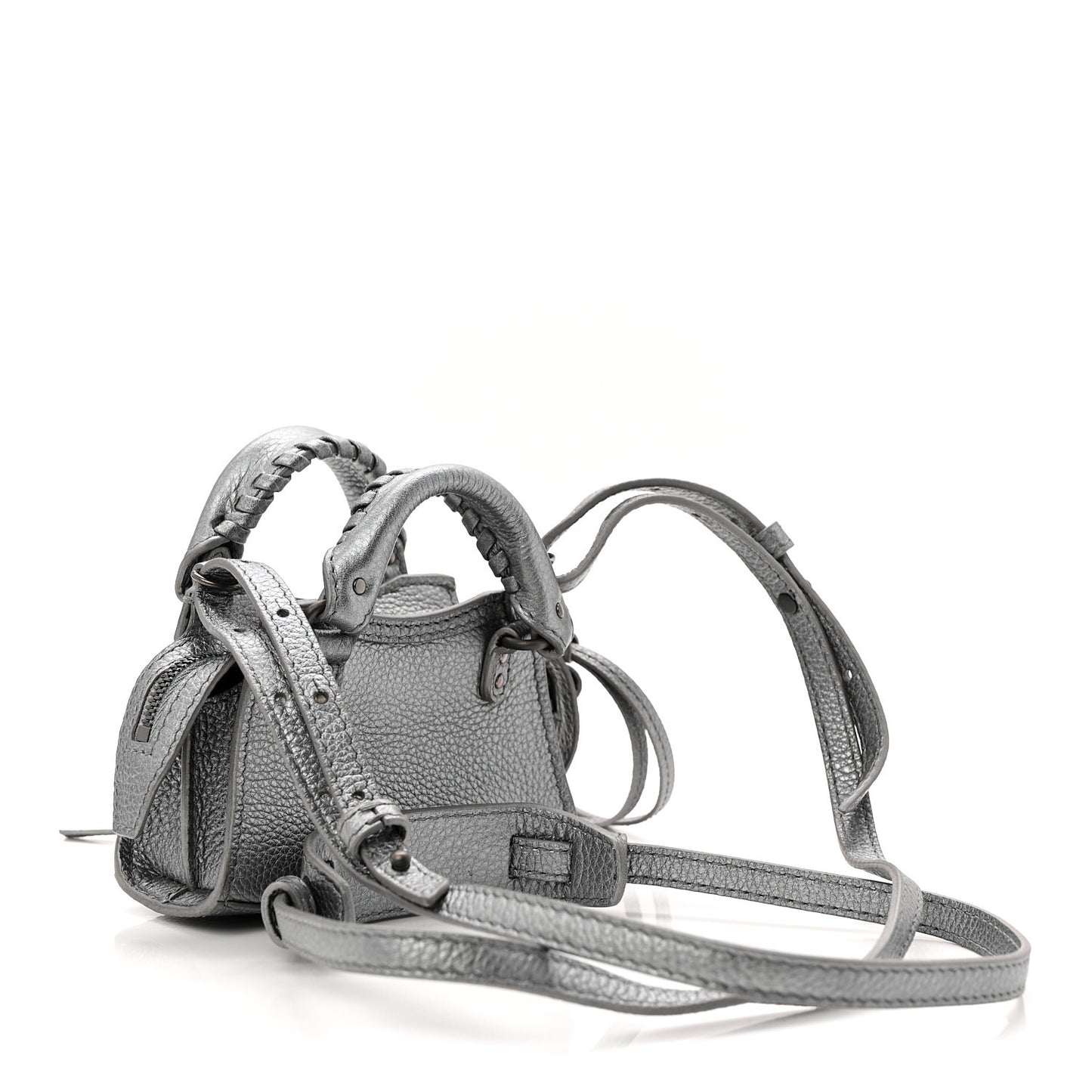 Metallic Grained Calfskin Neo Classic Hardware Super Nano City Crossbody Silver