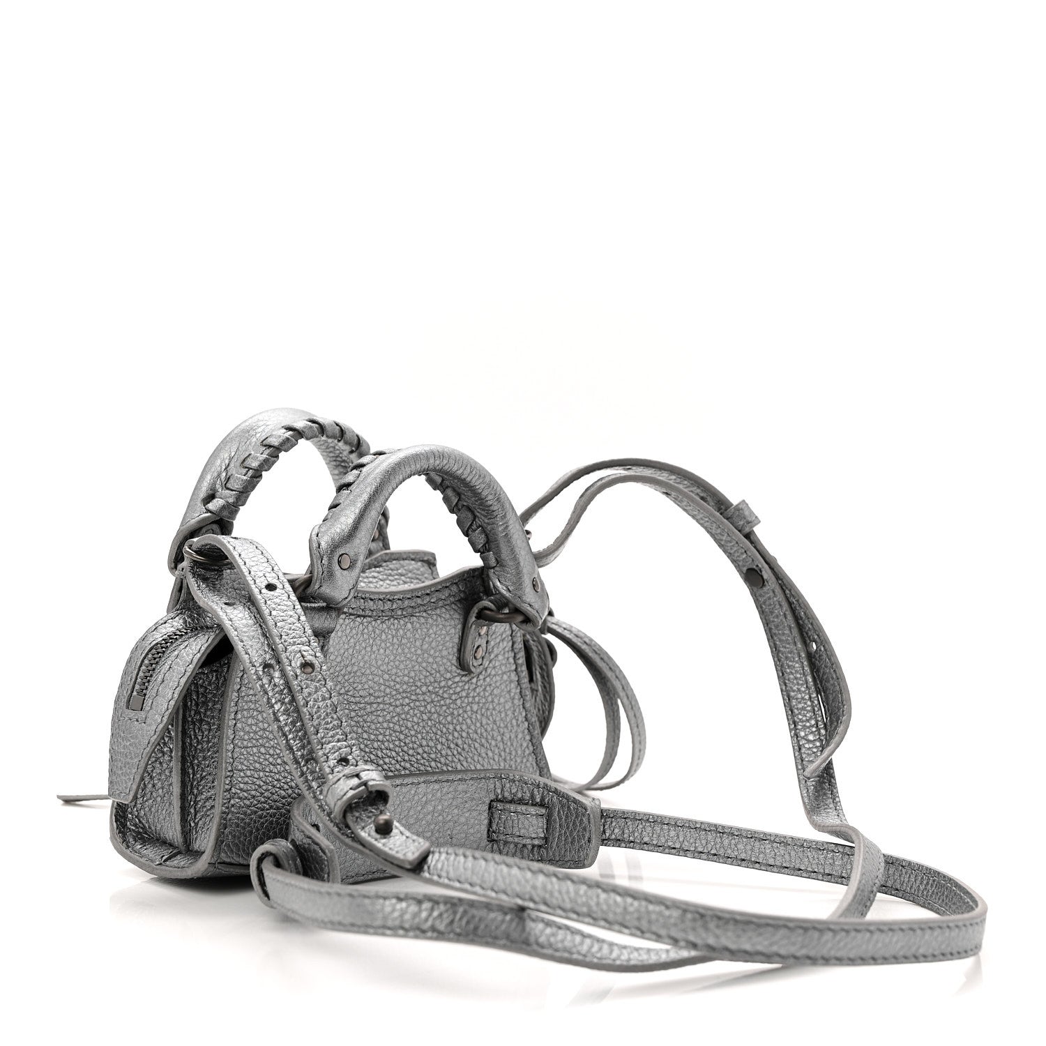 Balenciaga Metallic Grained Calfskin Neo Classic Hardware Super Nano City Crossbody Silver 3 of 9