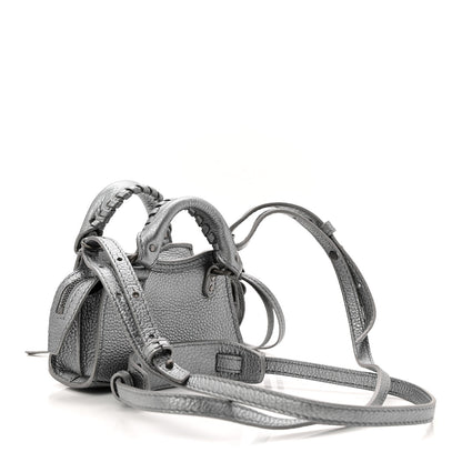 Balenciaga Metallic Grained Calfskin Neo Classic Hardware Super Nano City Crossbody Silver 3 of 9