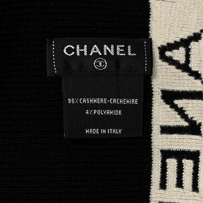 Chanel Cashmere Logo Scarf Black White 4 of 4
