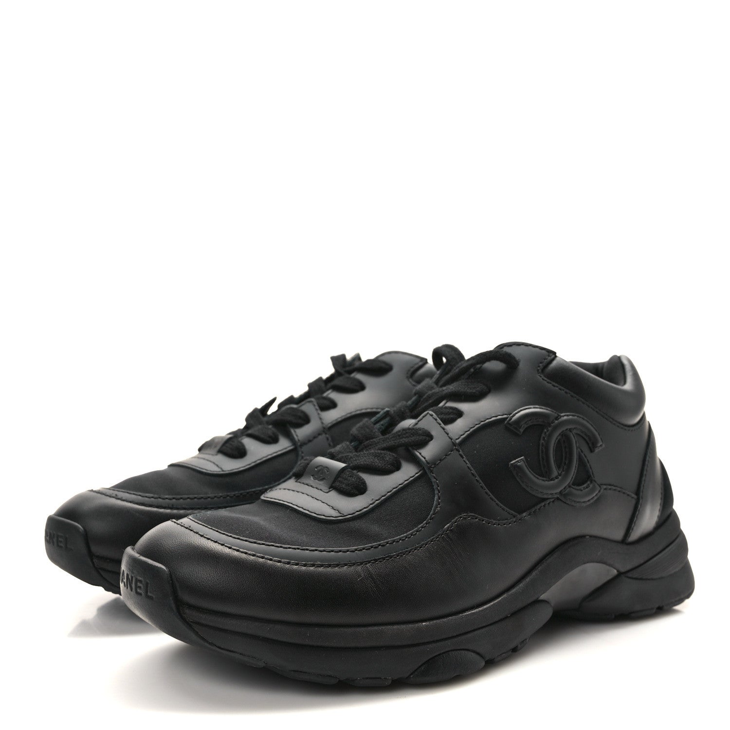 Chanel Lambskin Fabric CC Uniform Sneakers 37.5 Black 3 of 8