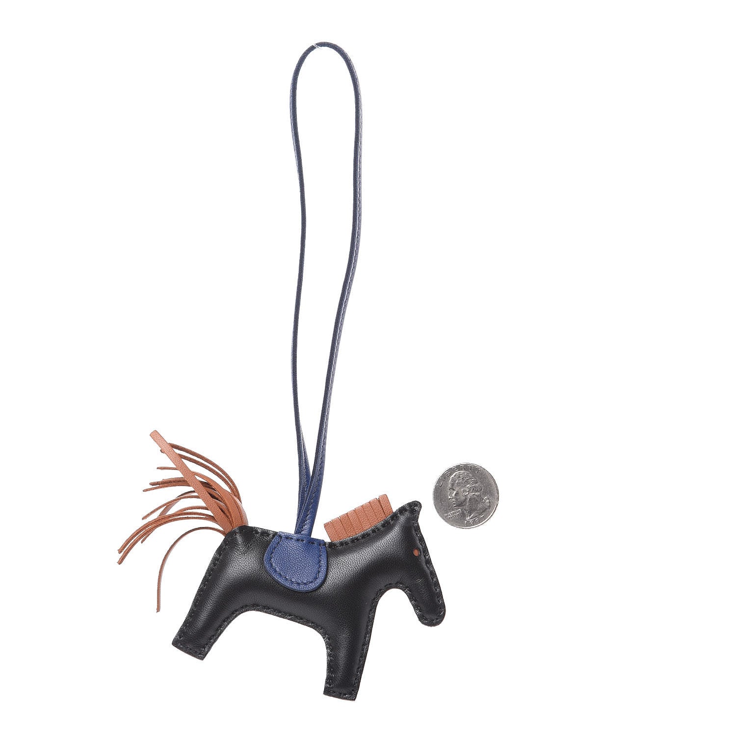Hermes Milo Lambskin Grigri Rodeo Horse Bag Charm PM Black Bleu Saphir Gold 2 of 3