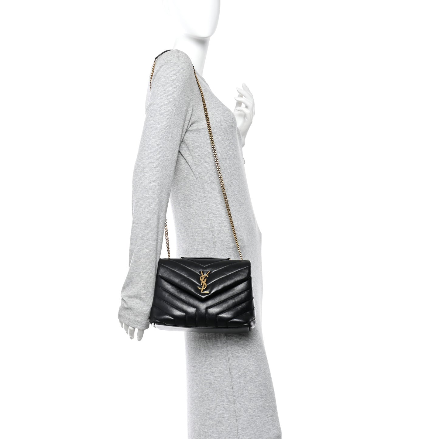 Calfskin Y Quilted Monogram Small Loulou Chain Satchel Black