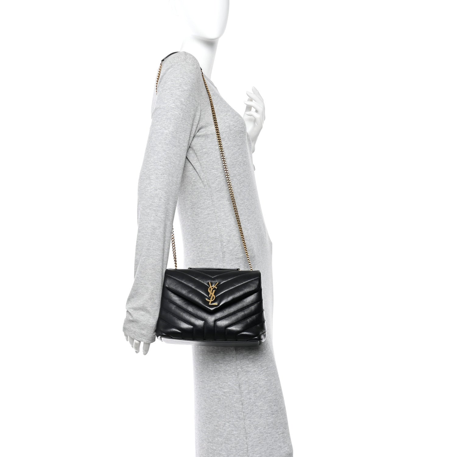 Saint Laurent Calfskin Y Quilted Monogram Small Loulou Chain Satchel Black 2 of 9