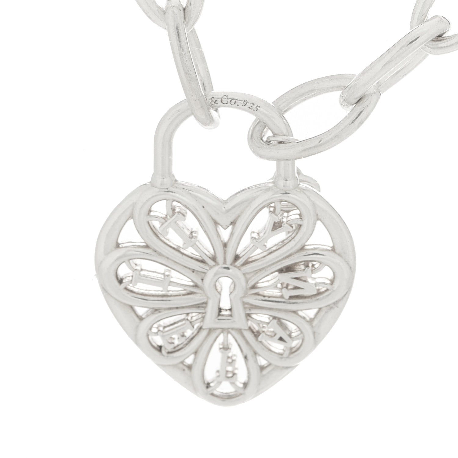 Tiffany Sterling Silver Filigree Heart Key Pendant Link Necklace 5 of 5