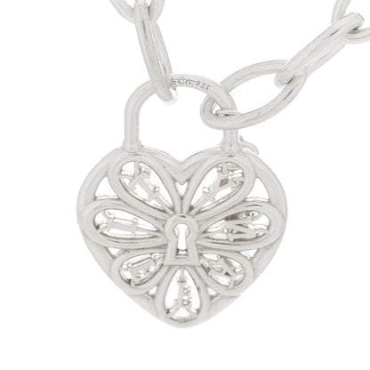 Tiffany Sterling Silver Filigree Heart Key Pendant Link Necklace 5 of 5