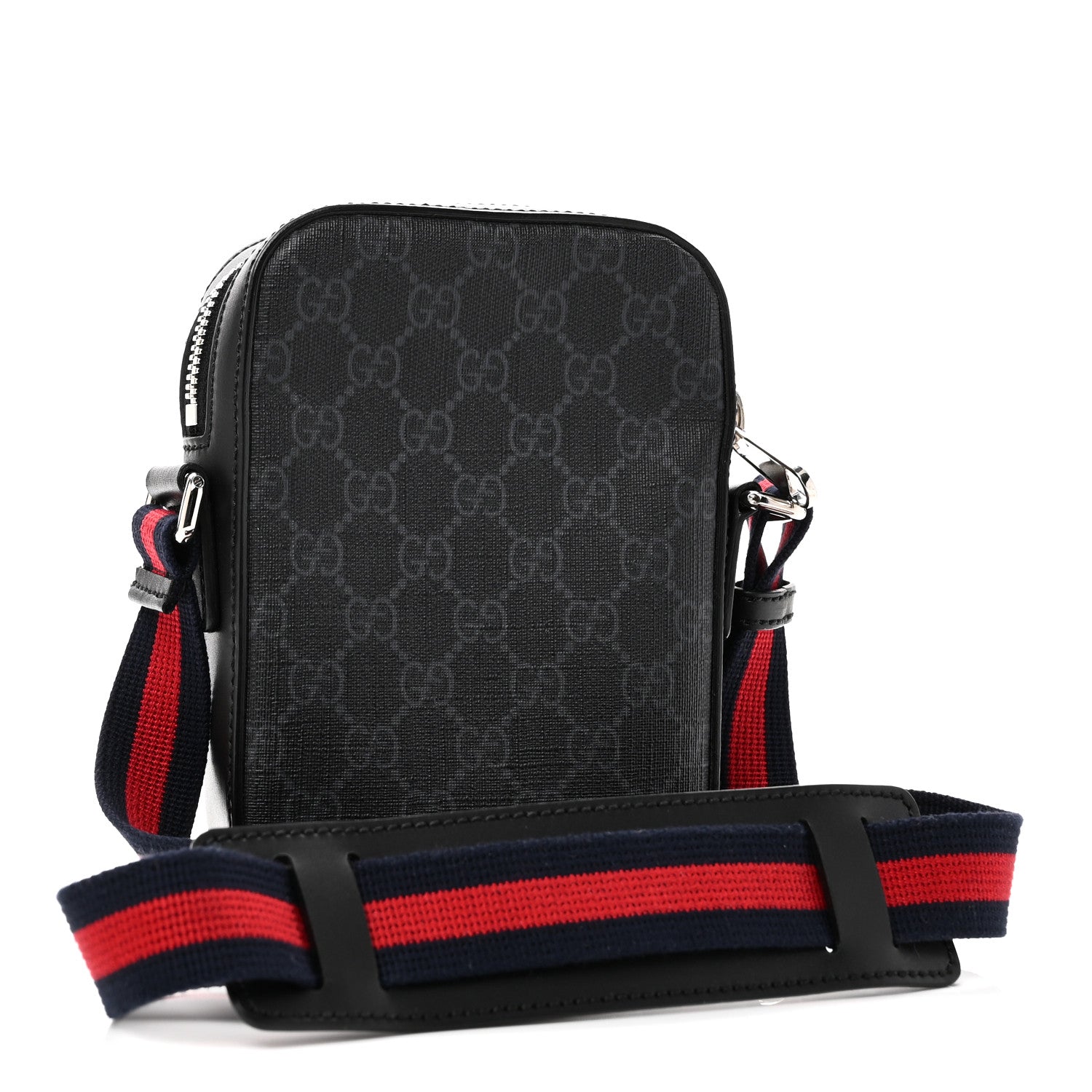 Gucci GG Supreme Monogram Appia Calfskin Web Small Camera Messenger Bag Black Grey 3 of 10