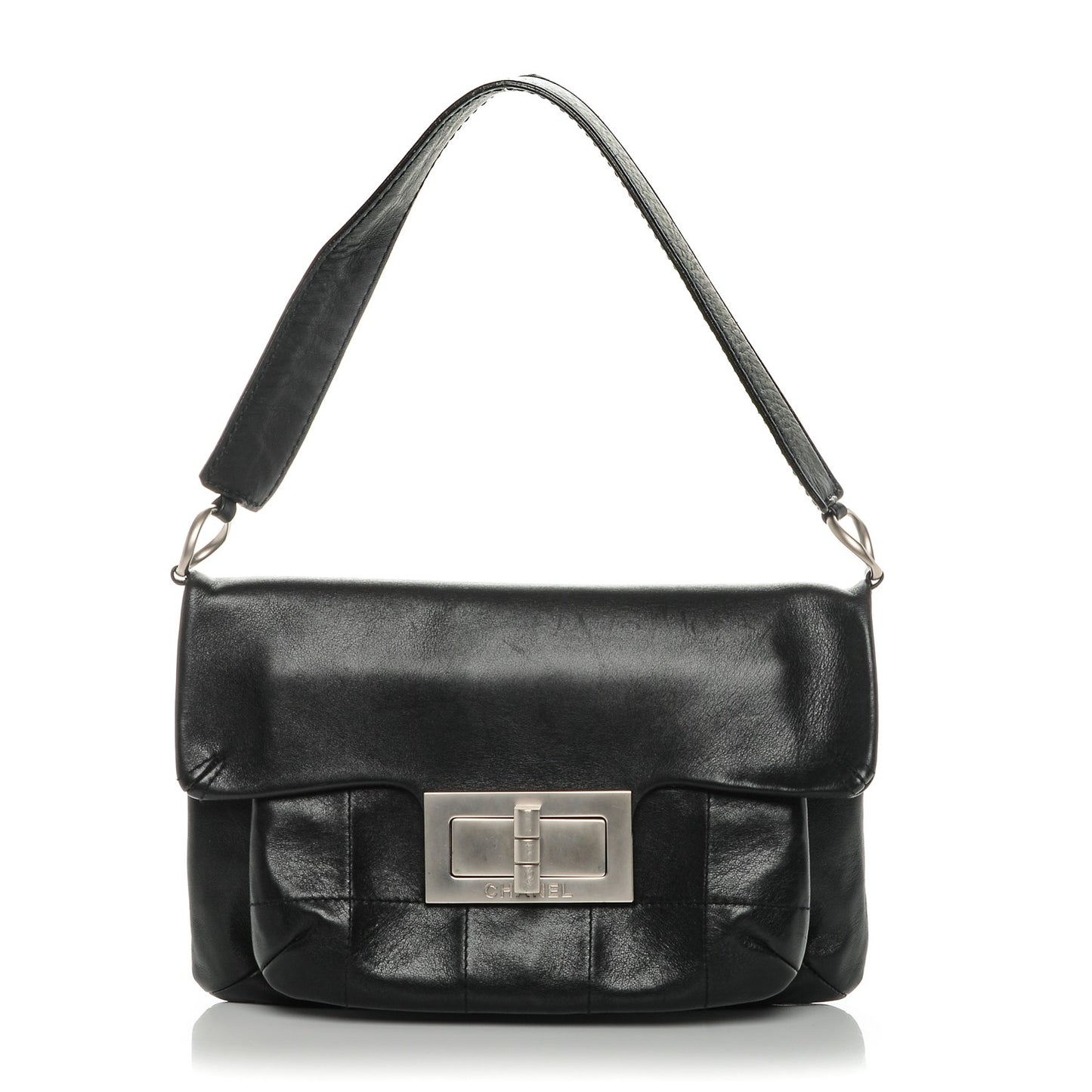Calfskin Square Stitched Mademoiselle Shoulder Bag Black