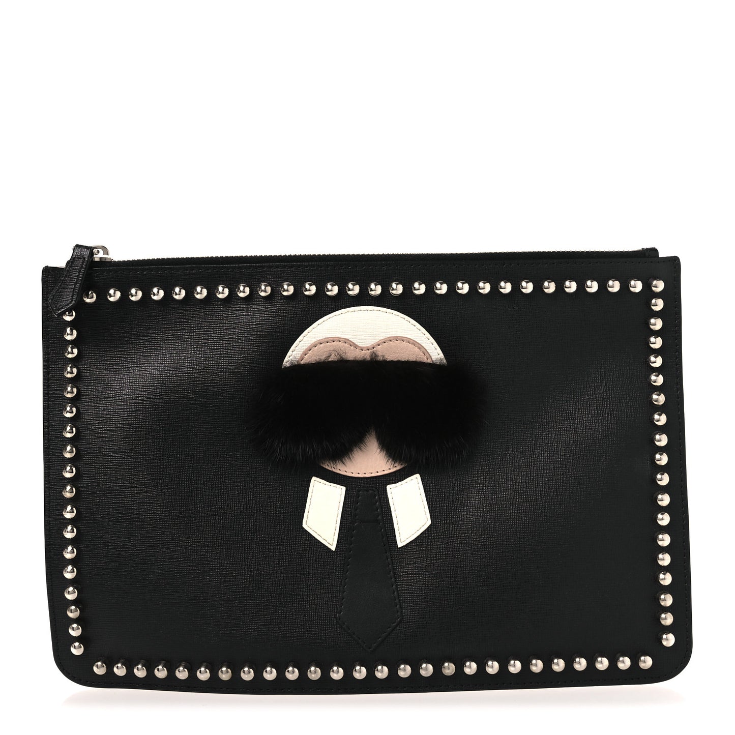 Vitello Elite Flamingo Mink Karlito Studded Pouch Black White Plaster