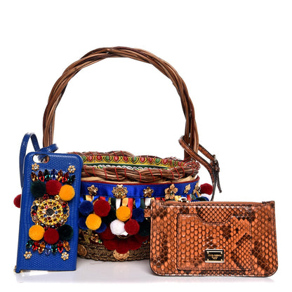 Dolce & Gabbana Straw Cotton Embellished Agnese Basket Tote Clutch Multicolor 1 of 6