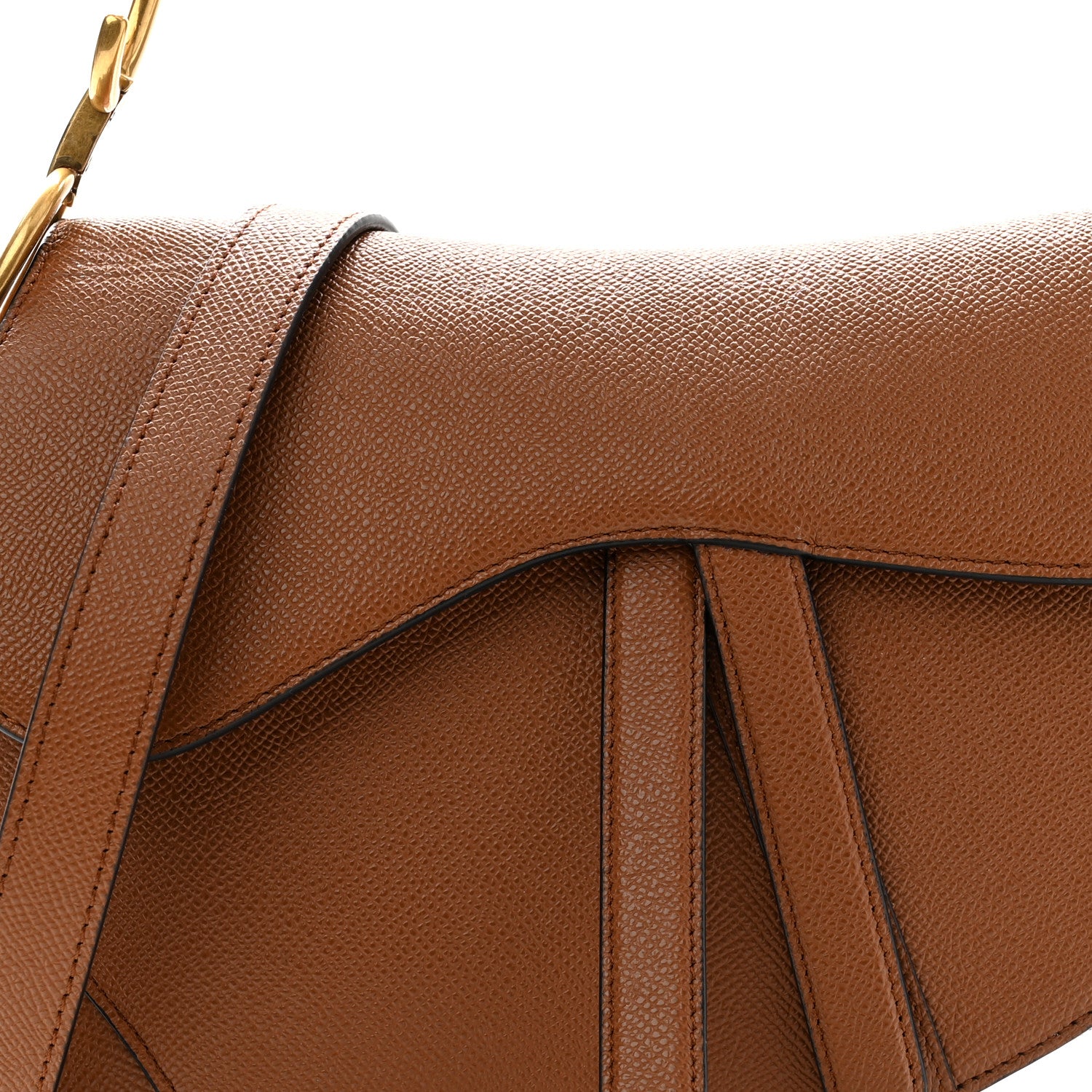 Christian Dior Grained Calfskin Saddle Bag With Strap Golden