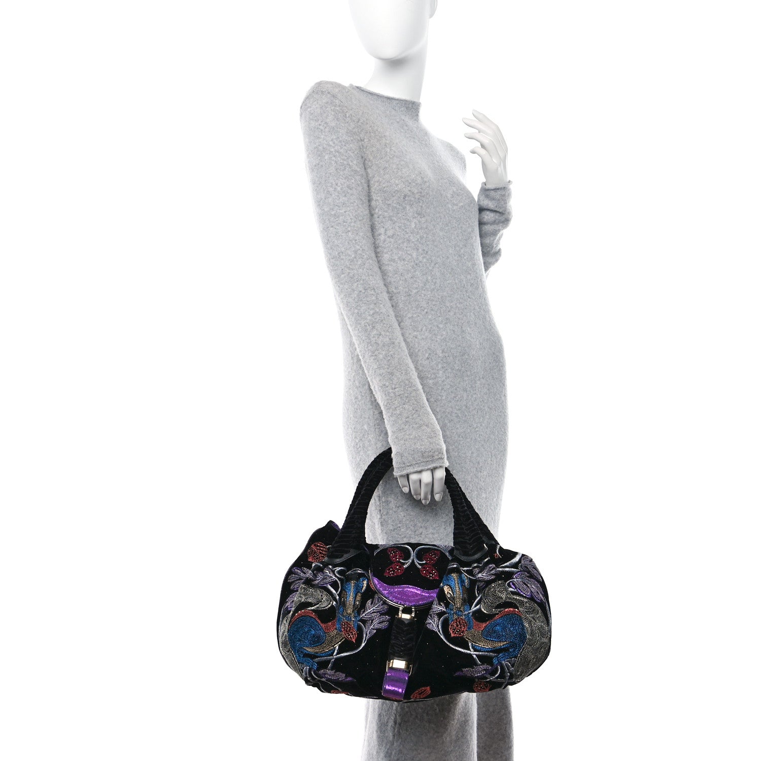 Fendi Velvet Embroidered Squirrel Spy Black Multicolor 2 of 13