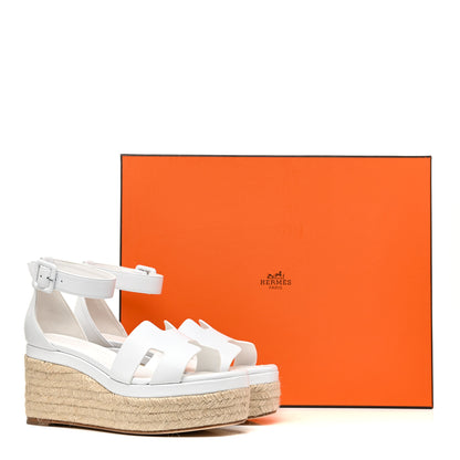 Hermes Goatskin Elda Espadrille Wedge Sandals 37 White 9 of 9