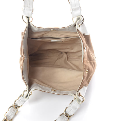 Chanel Canvas Calfskin CC Tote Brown White 5 of 17