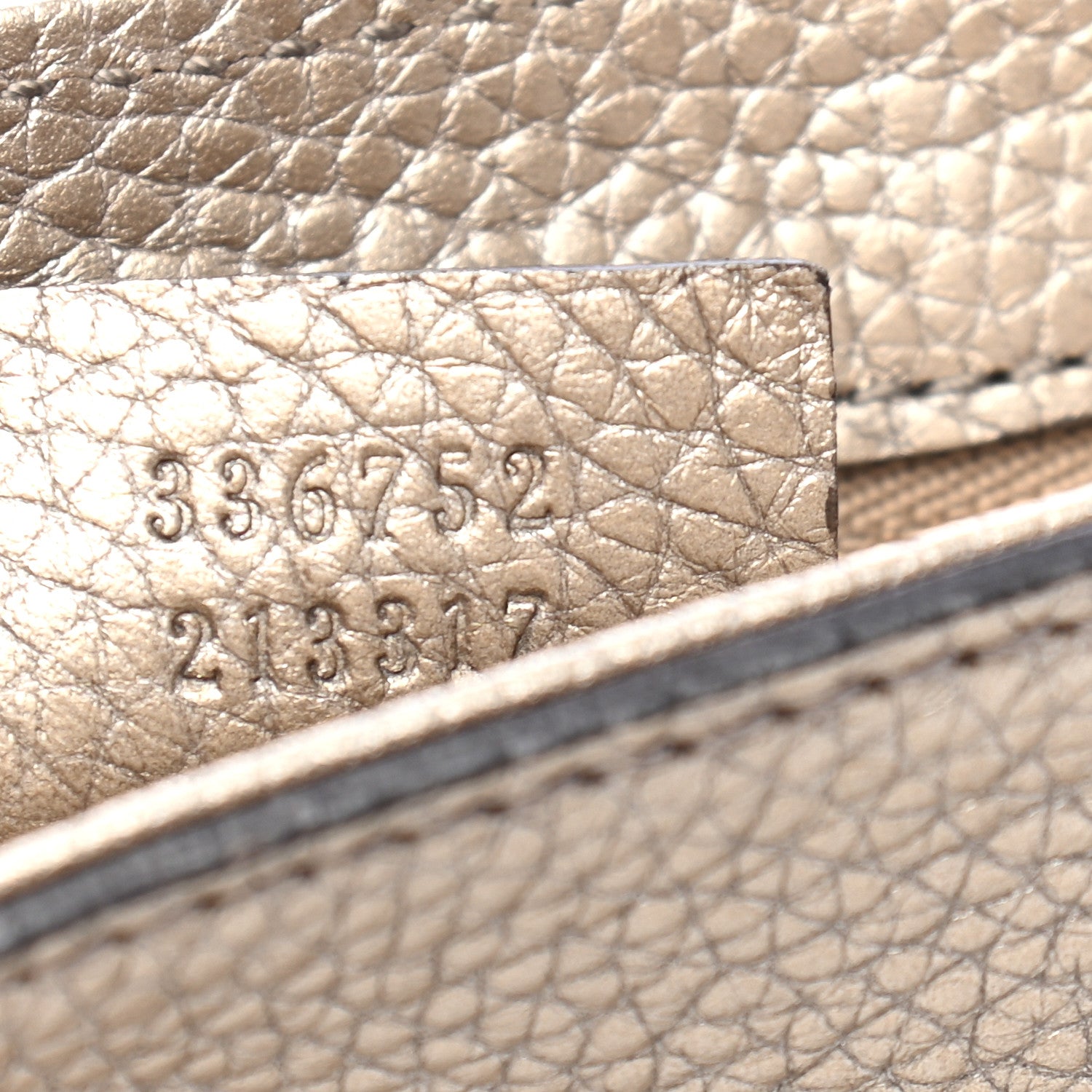 Gucci Metallic Pebbled Calfskin Medium Soho Flap Crossbody Golden Beige 6 of 8