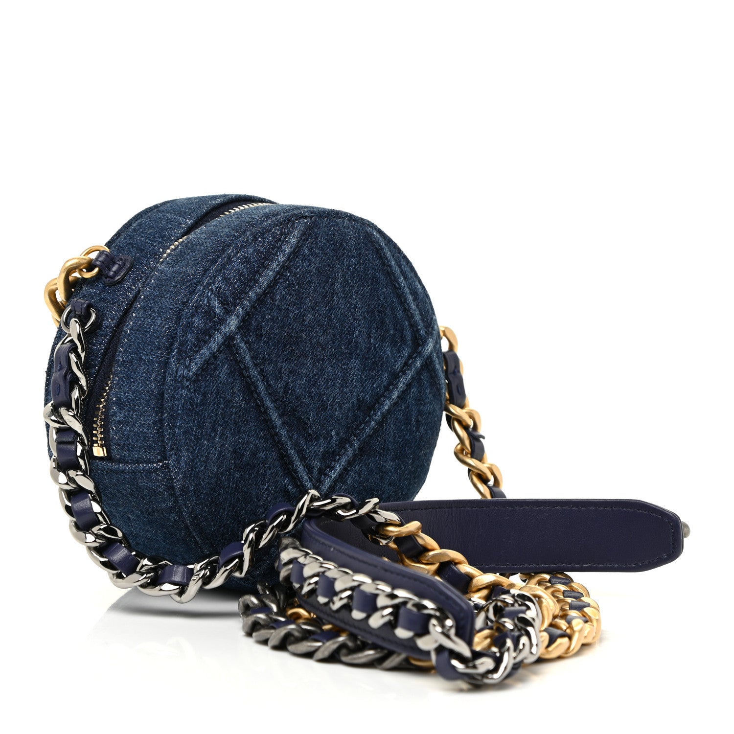 Chanel Denim Quilted Chanel 19 Round Clutch With Chain Blue 3 of 9