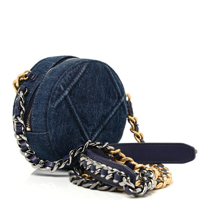 Chanel Denim Quilted Chanel 19 Round Clutch With Chain Blue 3 of 9