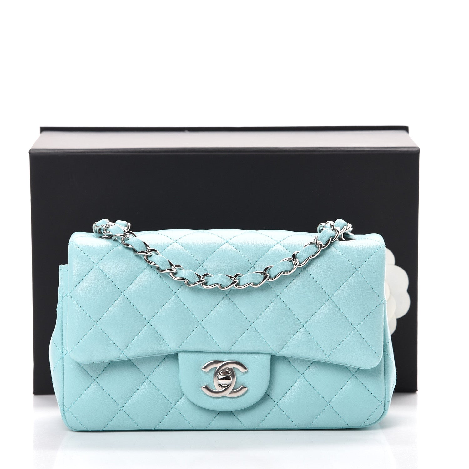 Chanel Lambskin Quilted Mini Rectangular Flap Light Blue 10 of 10