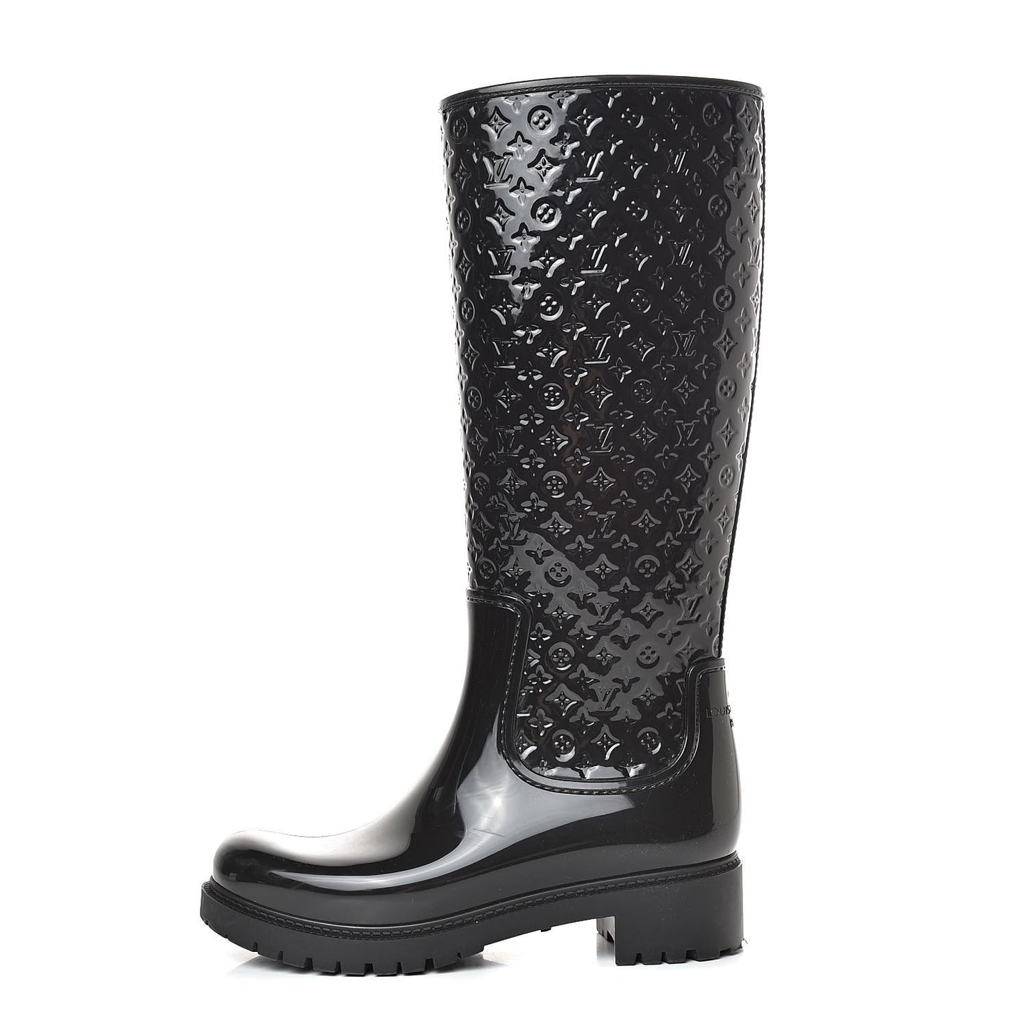 Rubber Embossed Monogram Splash Rain Boots 37 Black