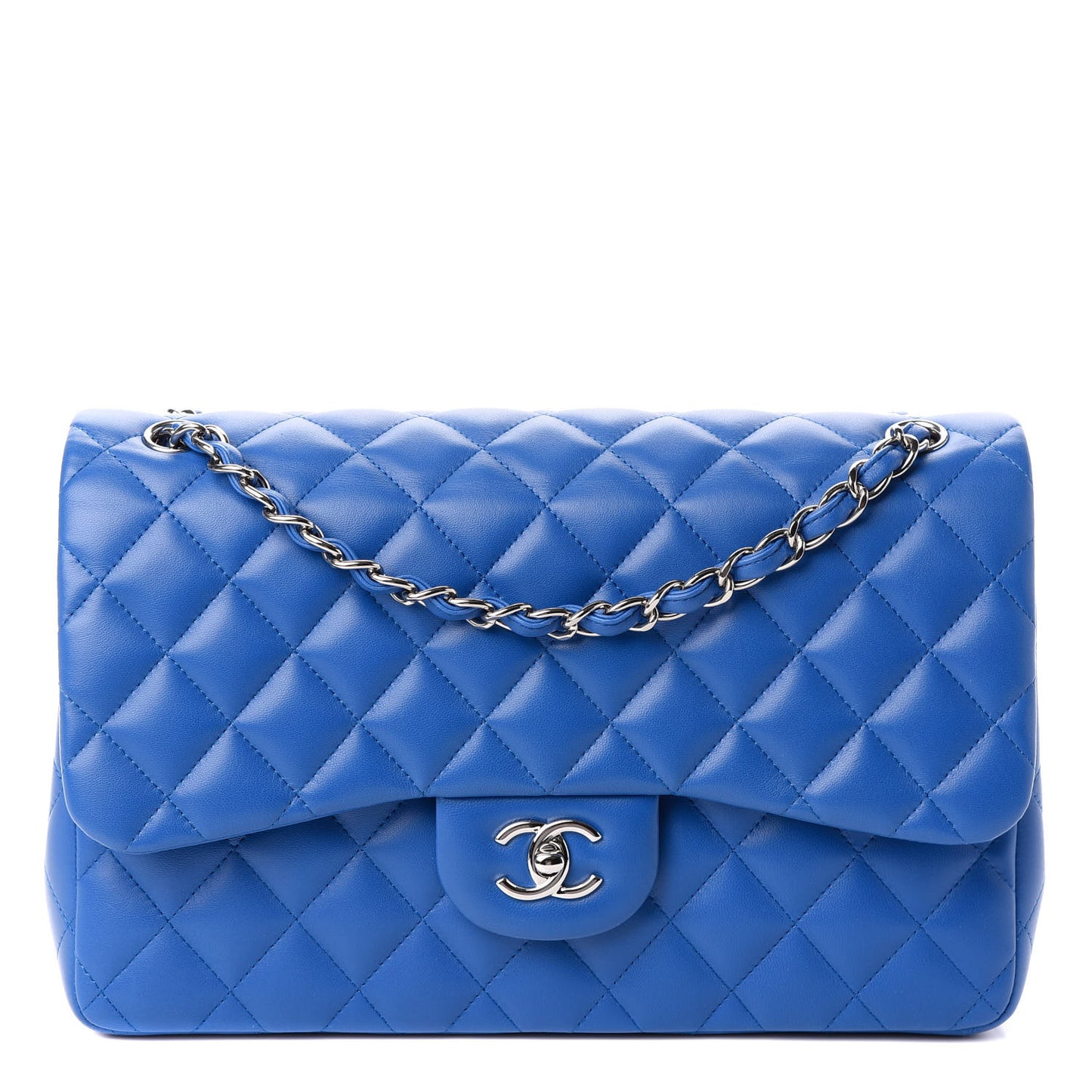 Lambskin Quilted Jumbo Double Flap Blue