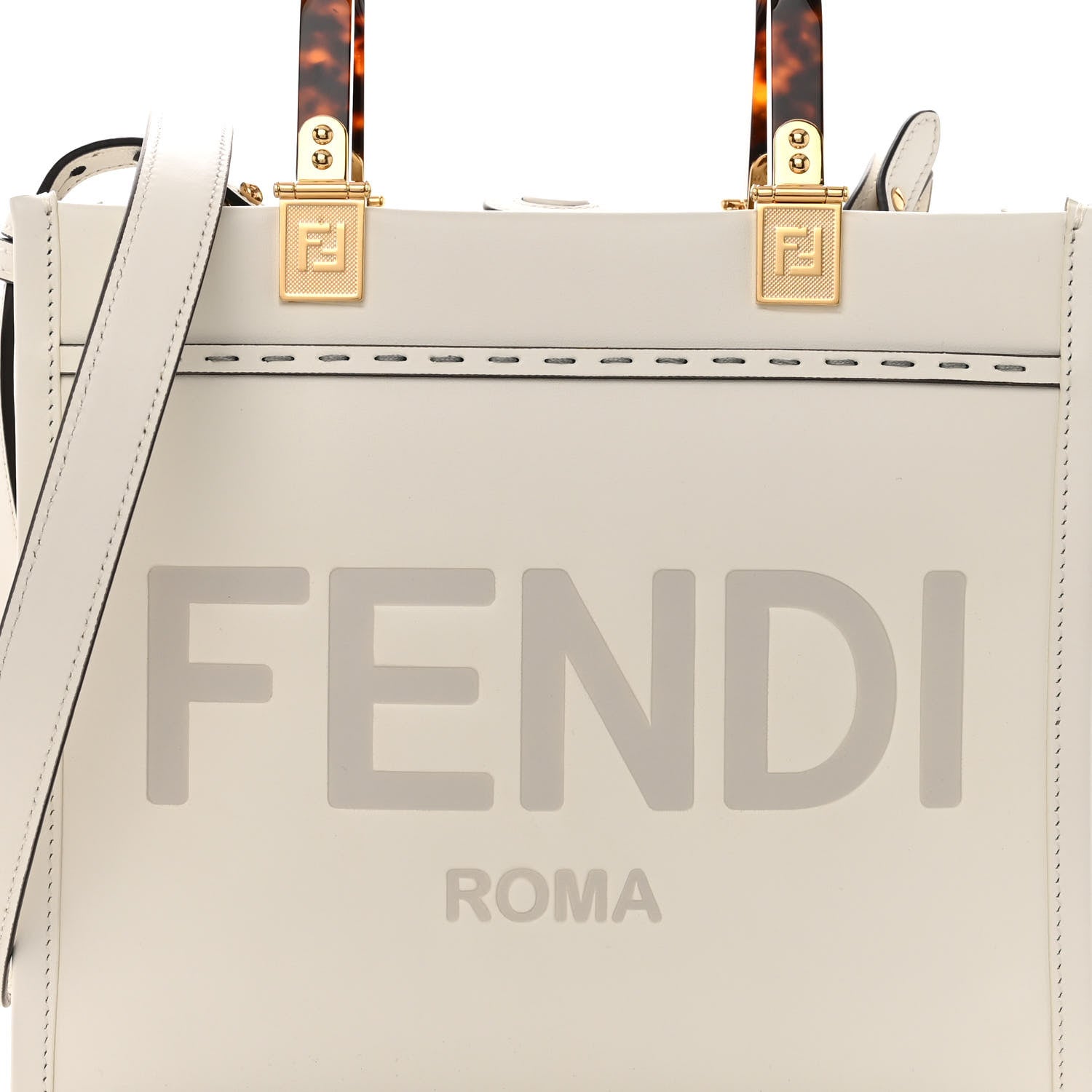 Fendi Vitello King Plexiglass Logo Embossed Small Fendi Sunshine Shopper Tote White Rice 7 of 9