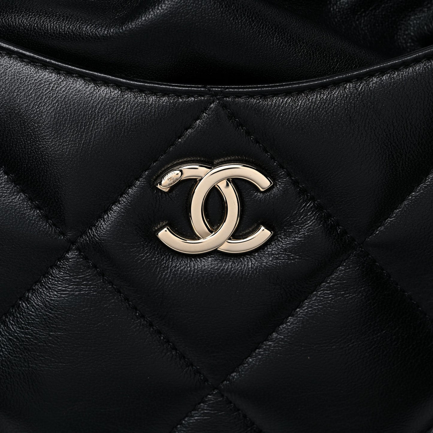 Lambskin Quilted Small Drawstring Shopping Bag Black