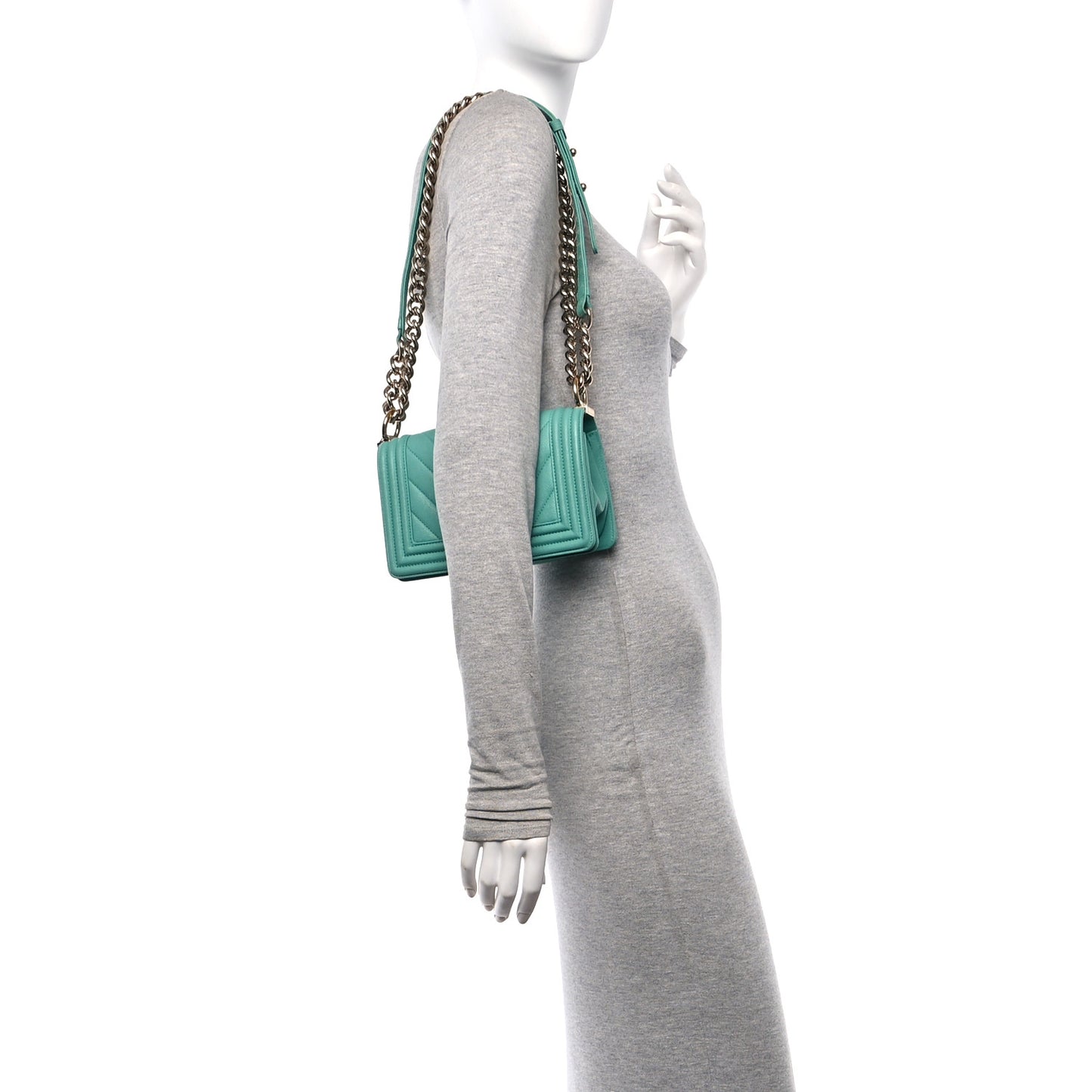 Caviar Chevron Quilted Small Boy Flap Green