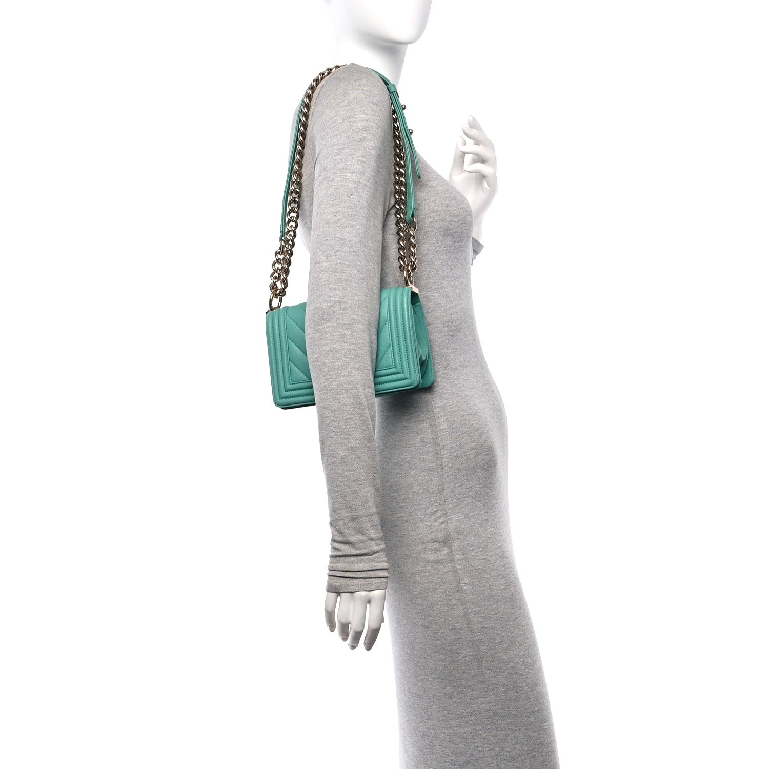 Chanel Caviar Chevron Quilted Small Boy Flap Green 2 of 10