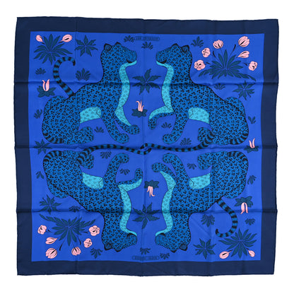 Hermes Silk Les Leopards Scarf 90 Marine Bleu Roy Turquoise 1 of 3
