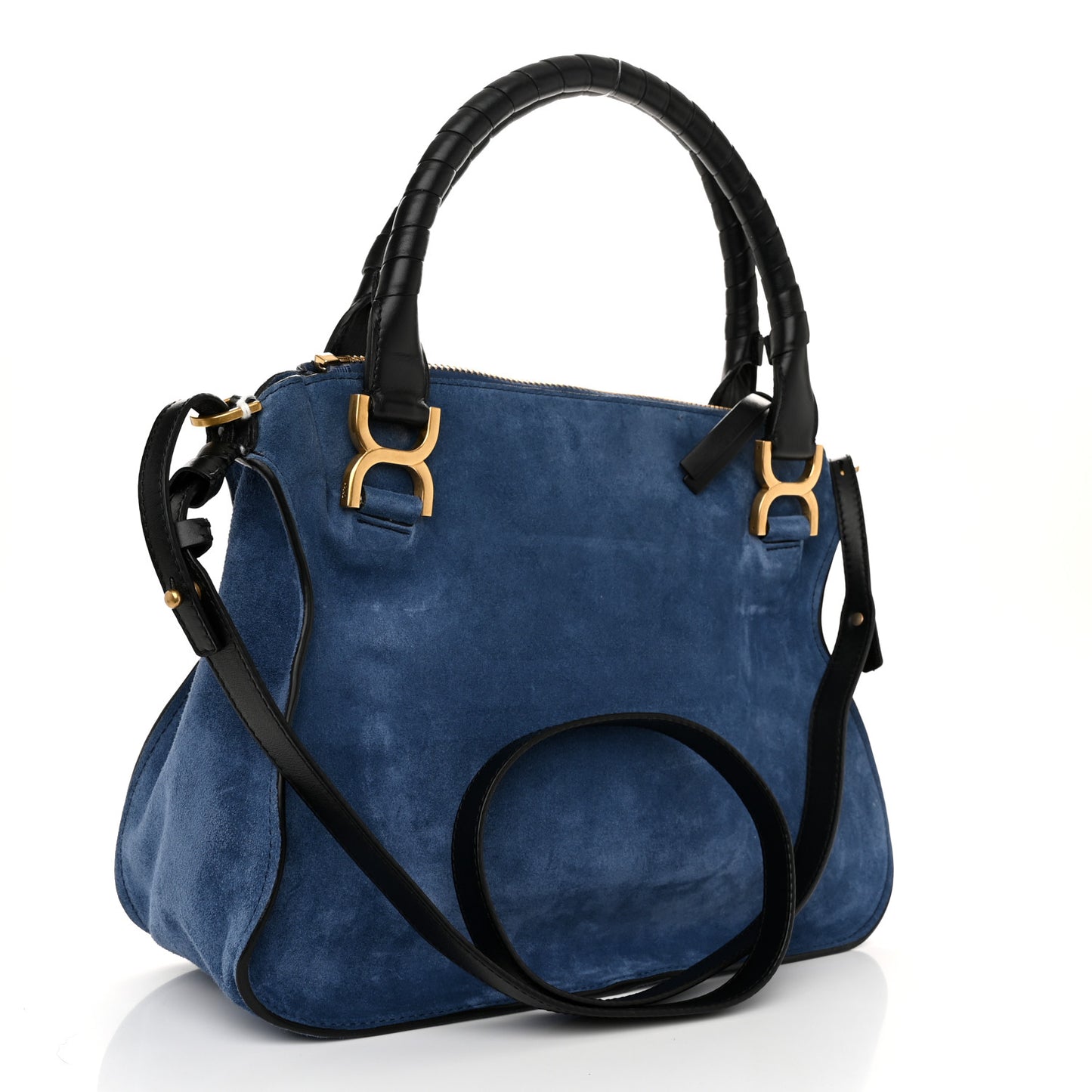 Suede Calfskin Braided Medium Marcie Double Carry Deep Denim