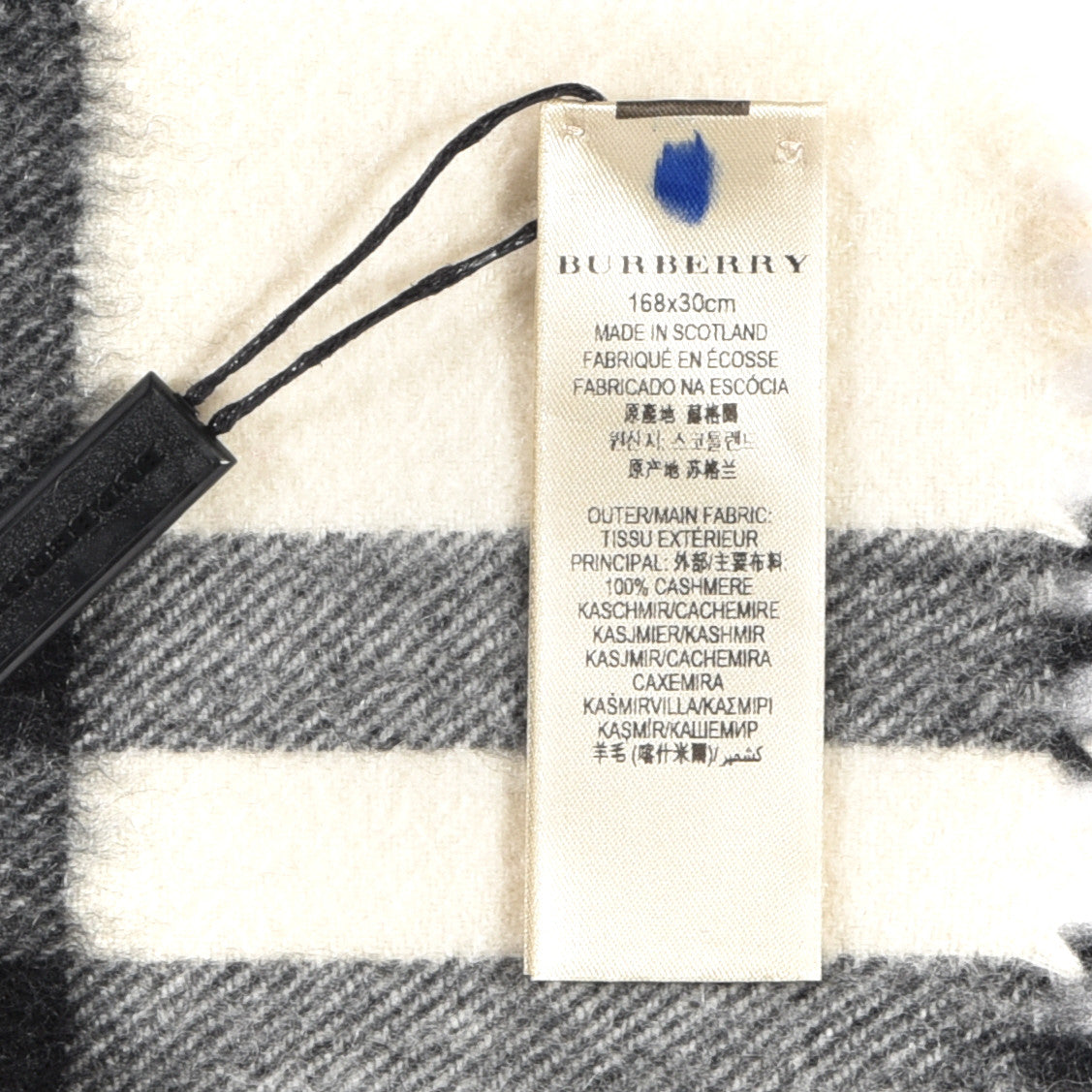 Cashmere Giant Check Icon Stripe Fringe Scarf Natural White