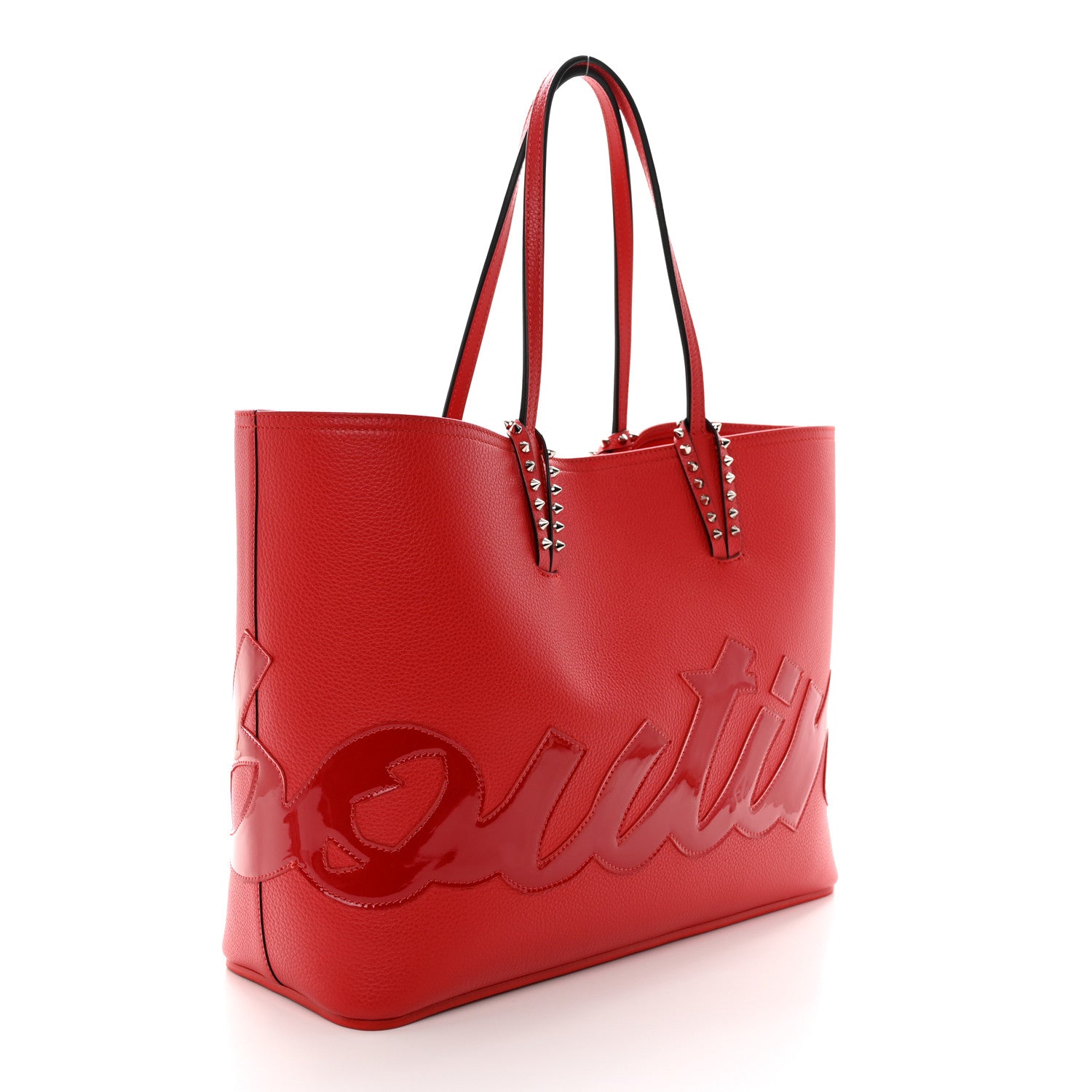 Christian Louboutin Calfskin Patent Logo Spikes East West Cabata Tote Red 4 of 12