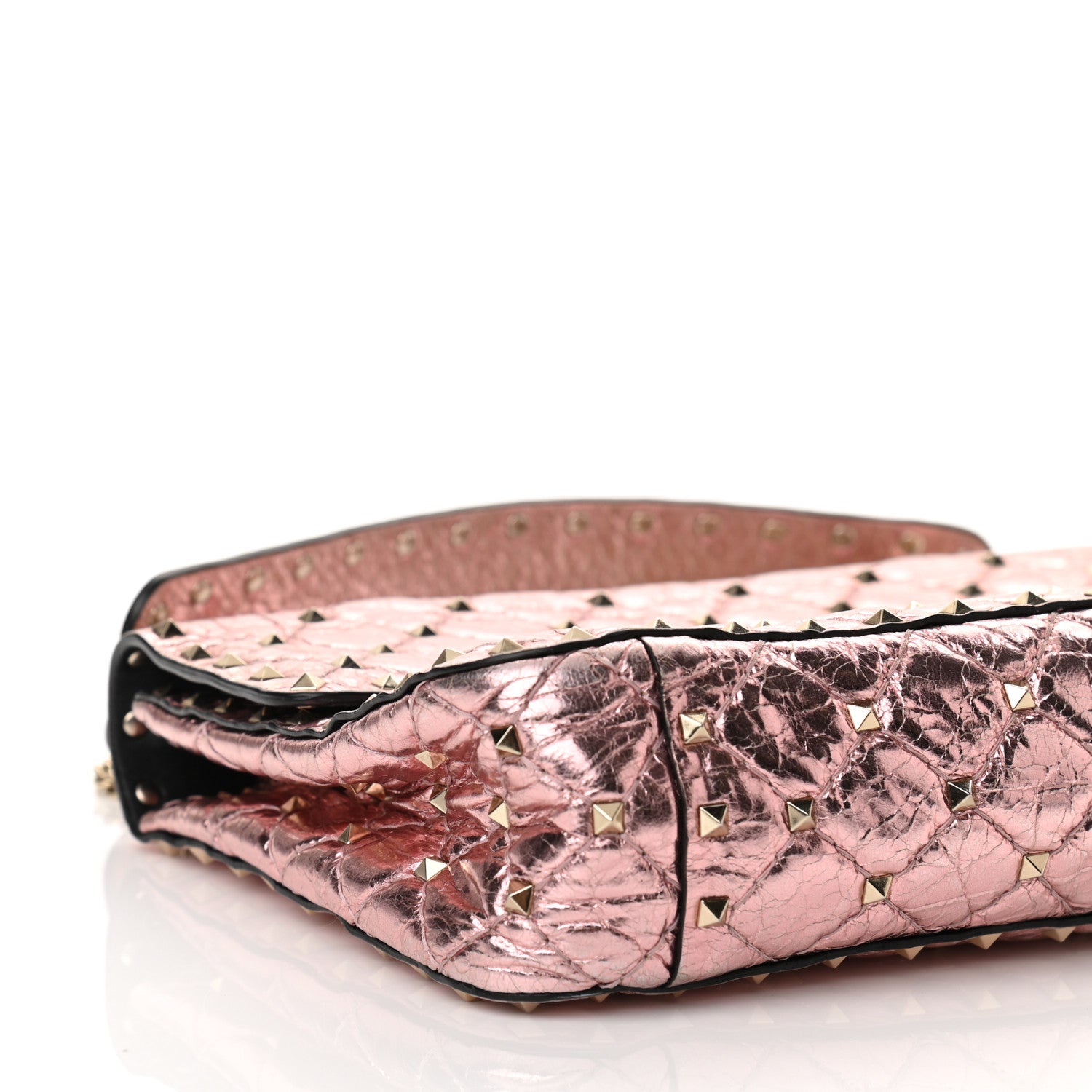 Valentino Garavani Metallic Wrinkled Lambskin Medium Rockstud Spike Shoulder Bag Lipstick 8 of 10