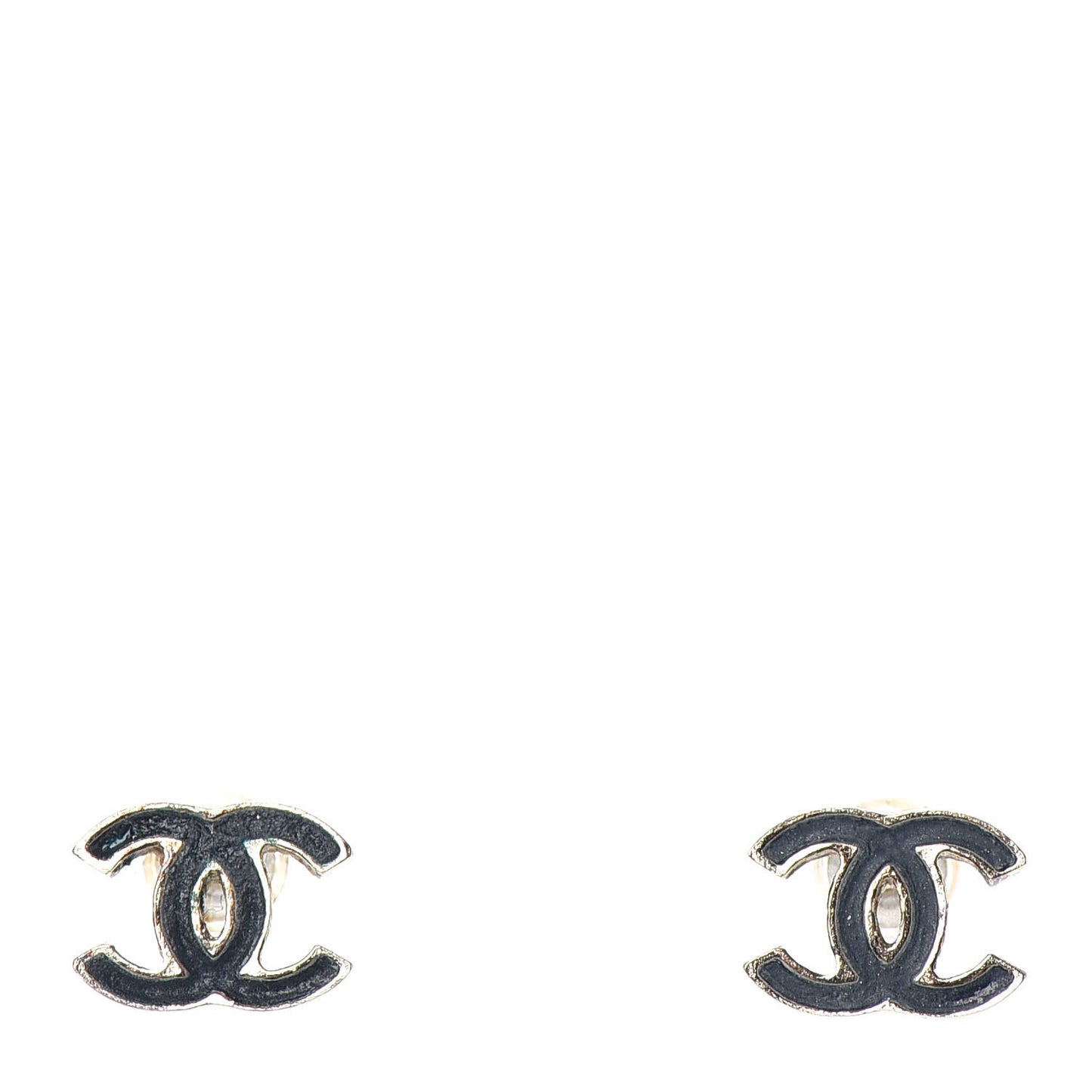 Enamel CC Stud Earrings Black Gold