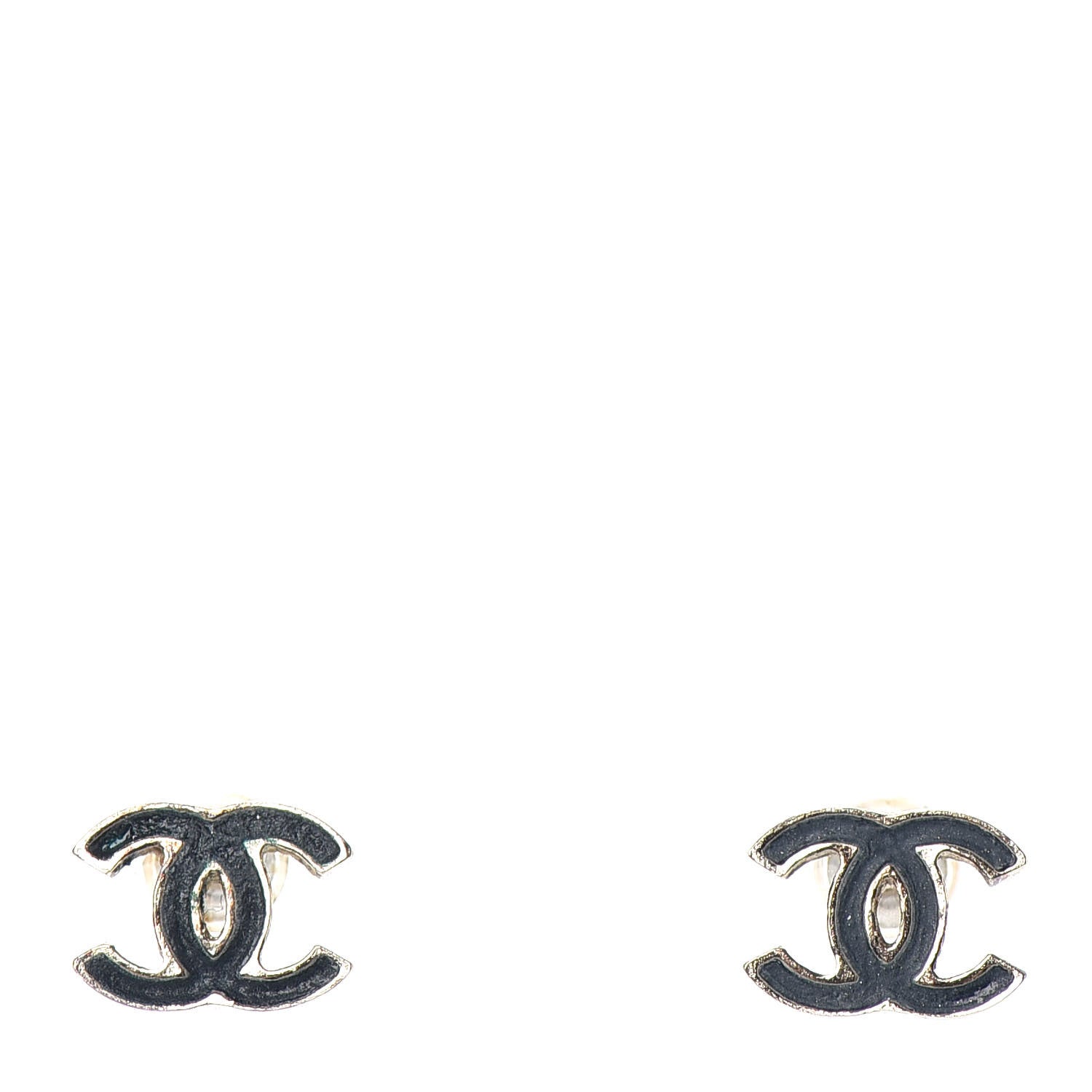 Chanel Enamel CC Stud Earrings Black Gold 1 of 3