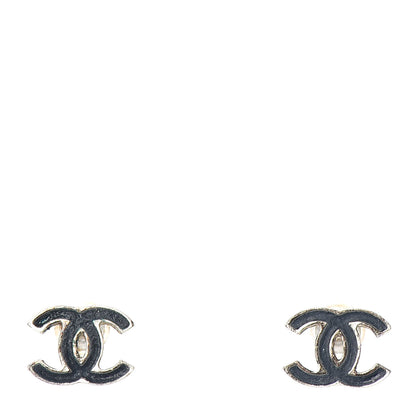 Chanel Enamel CC Stud Earrings Black Gold 1 of 3