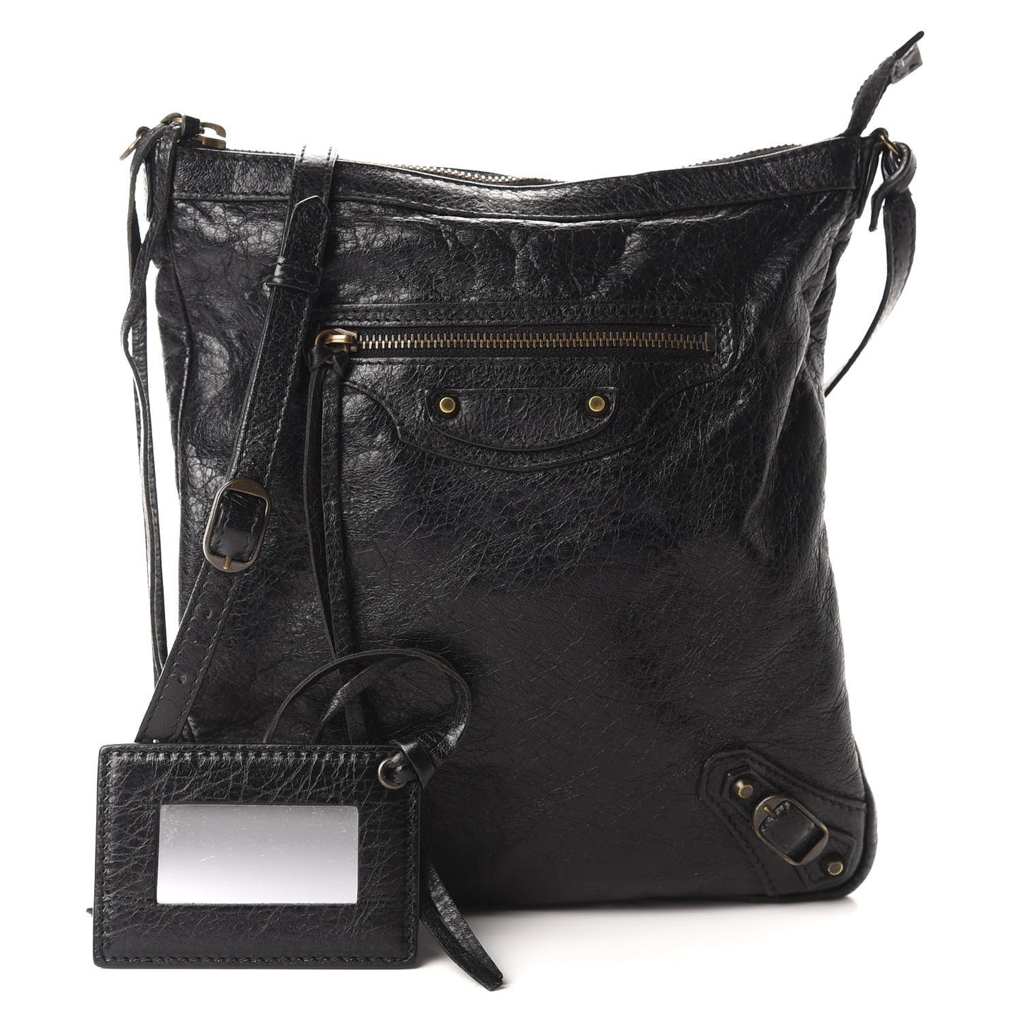 Agneau Classic Hardware Flat Crossbody Black