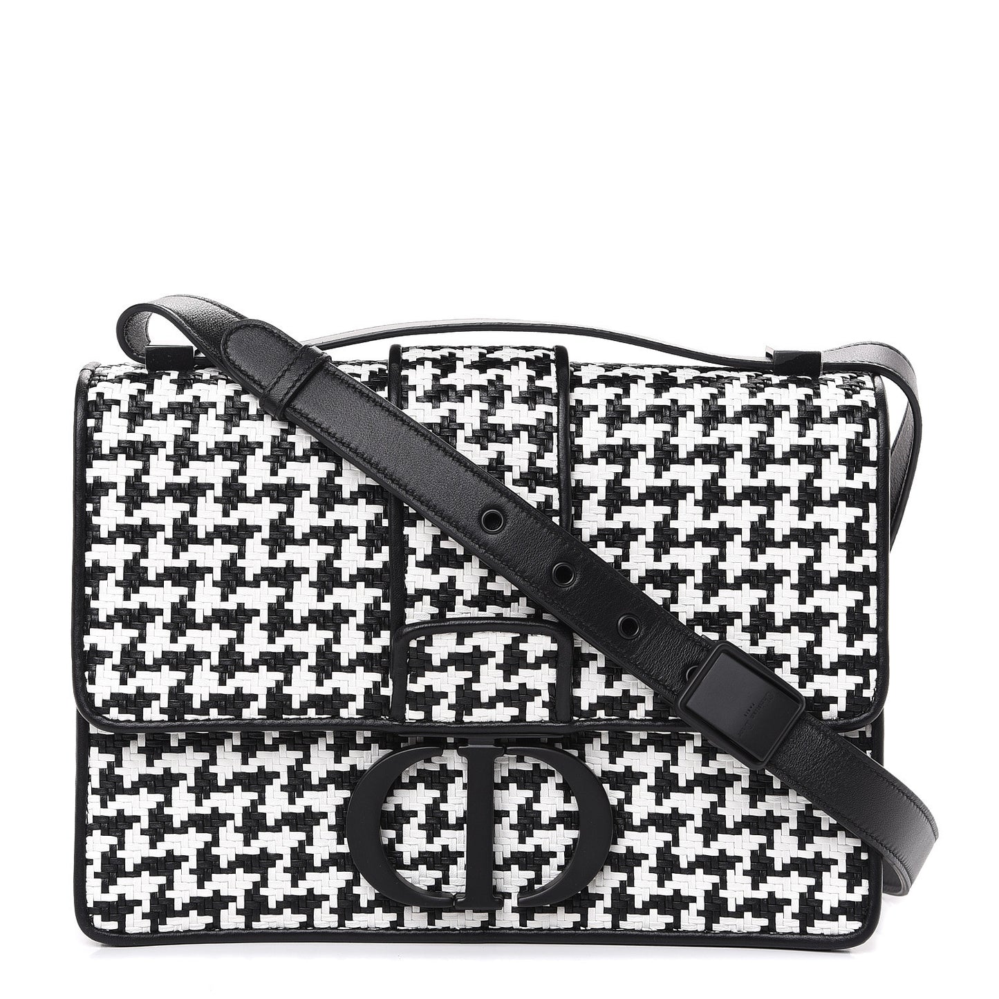 Lambskin Houndstooth Braided 30 Montaigne Flap Bag Black White