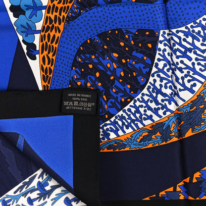 Hermes Silk A Travers Champs Scarf 90 Bleu Roy Orange Bleu 3 of 3