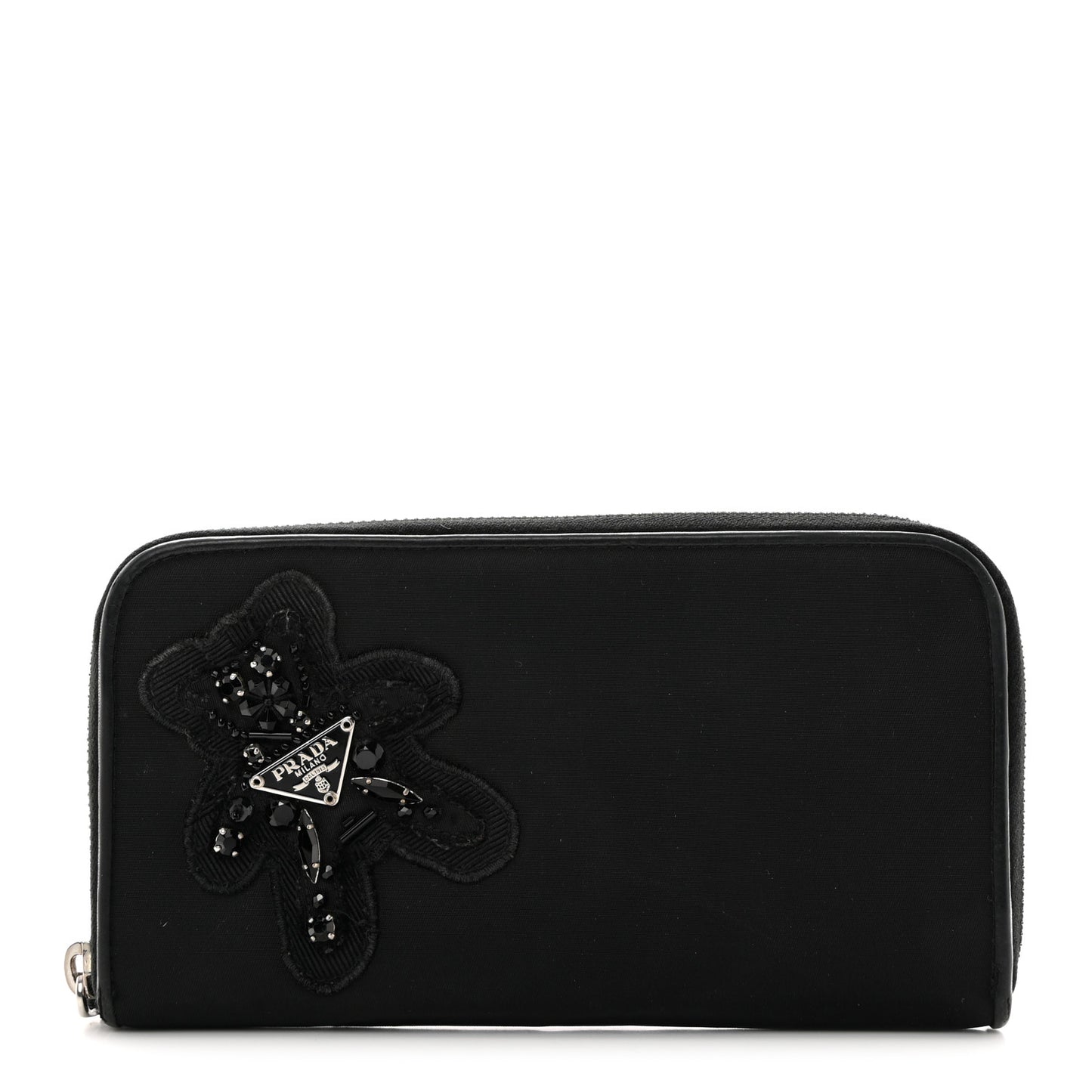 Tessuto Nylon Beaded Bear Zip Around Wallet Black