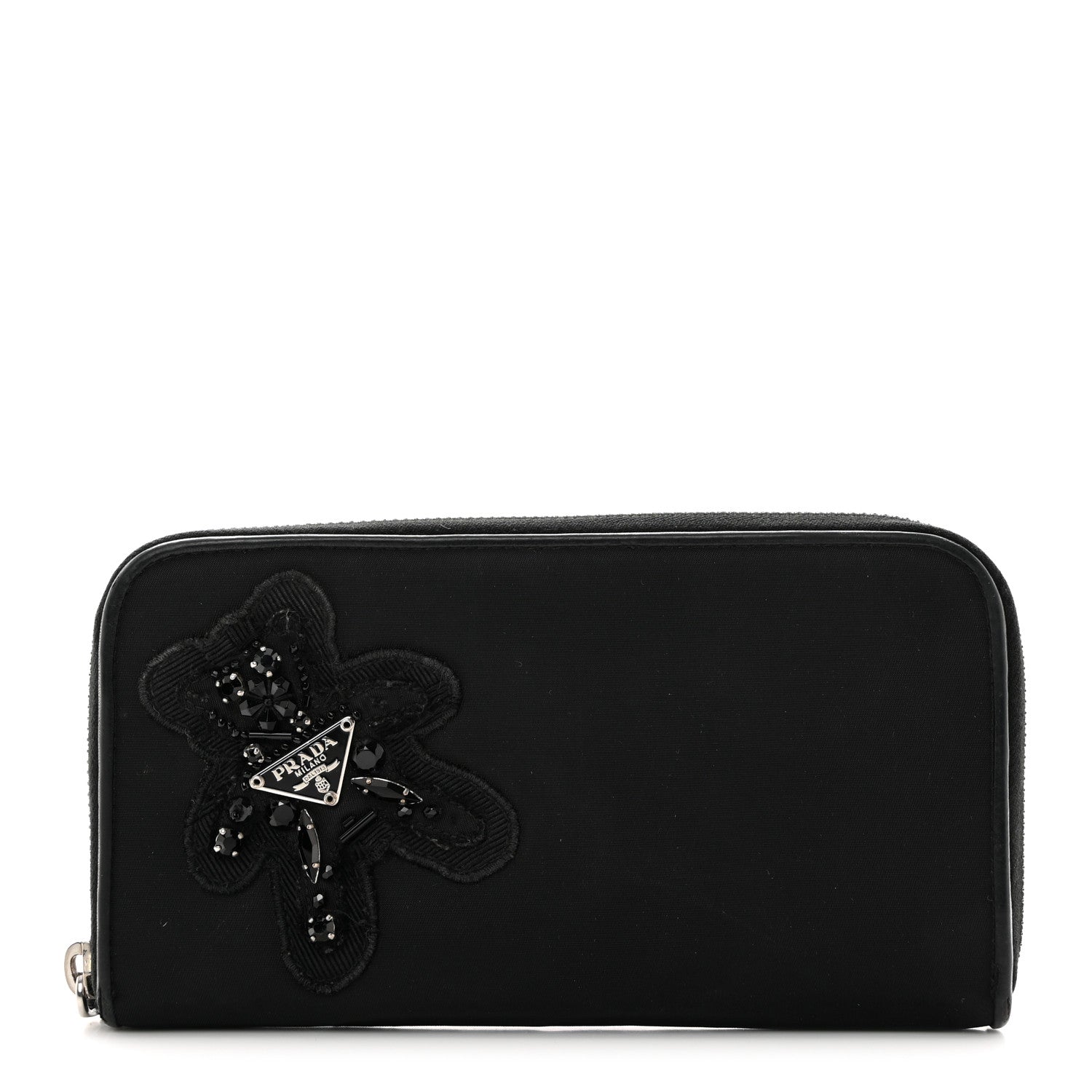Prada Tessuto Nylon Beaded Bear Zip Around Wallet Black 1 of 9
