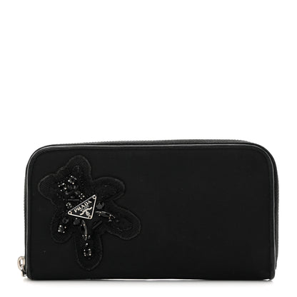 Prada Tessuto Nylon Beaded Bear Zip Around Wallet Black 1 of 9