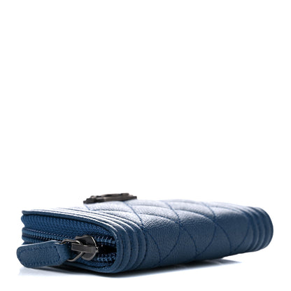 Chanel Caviar Quilted Boy Zip Around Coin Purse Wallet Dark Blue 4 of 8