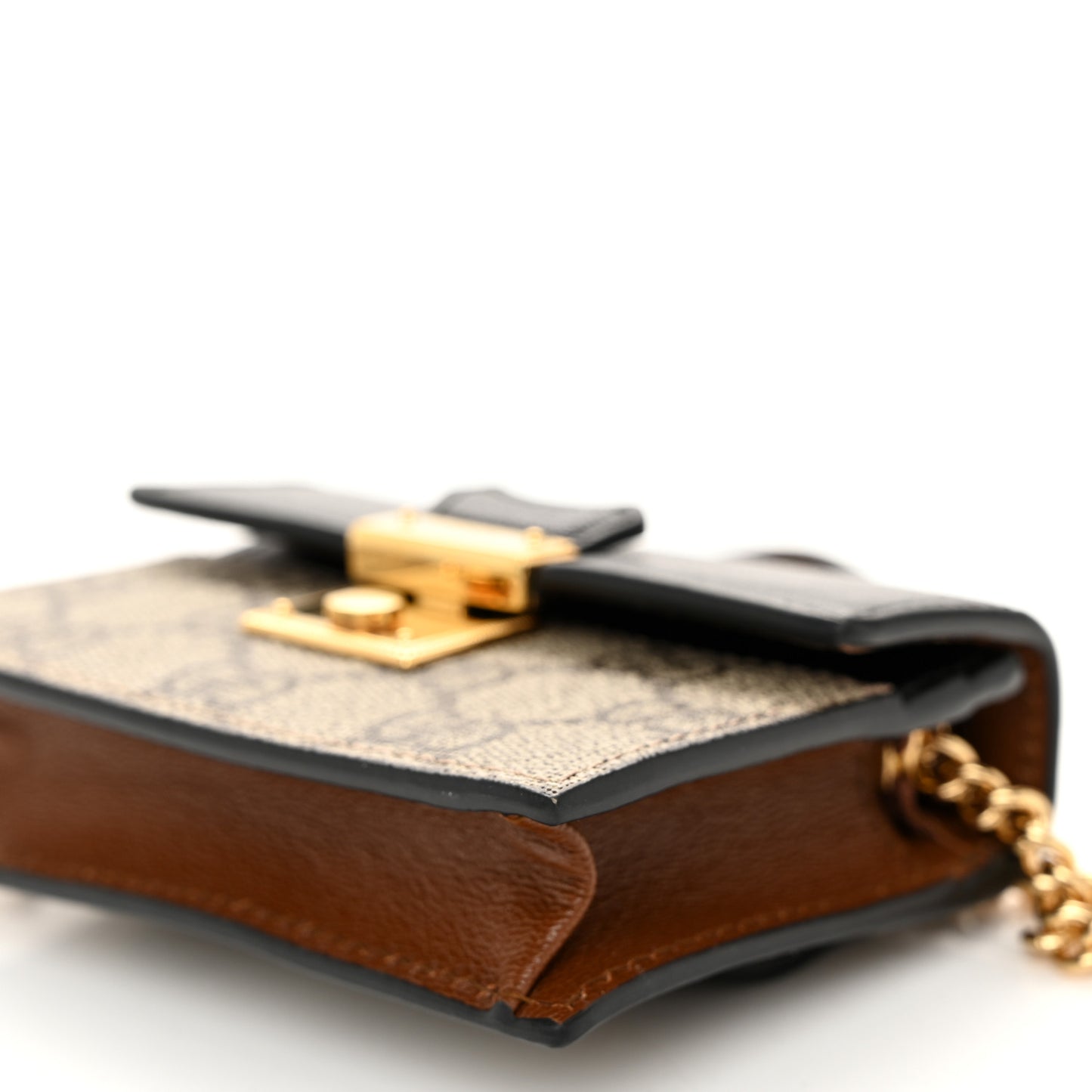 GG Supreme Monogram Calfskin Mini Padlock Top Handle Belt Bag Beige Black Cuir