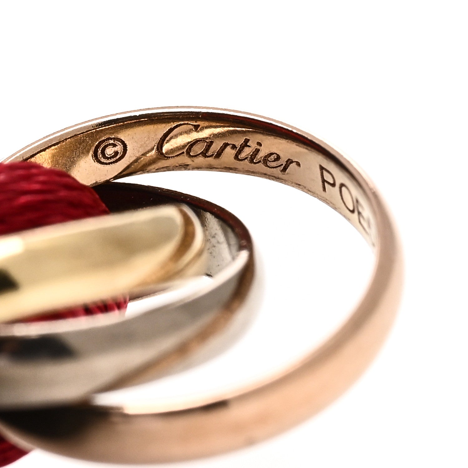 Cartier 18K Pink Yellow White Gold Trinity Cord Bracelet Red 3 of 4